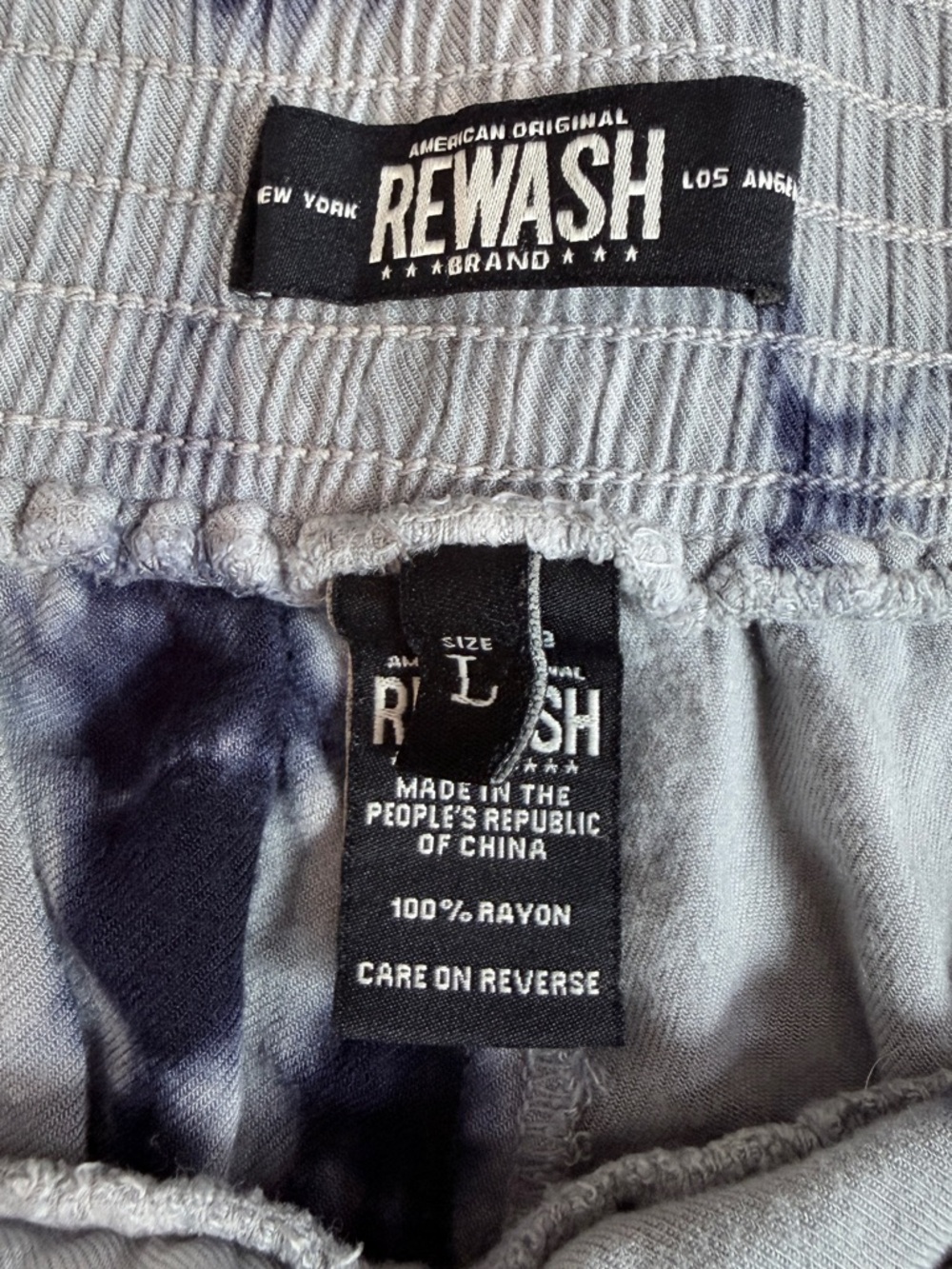 Rewash Women's Rayon Pants in Light Gray with Navy Tie-Dye